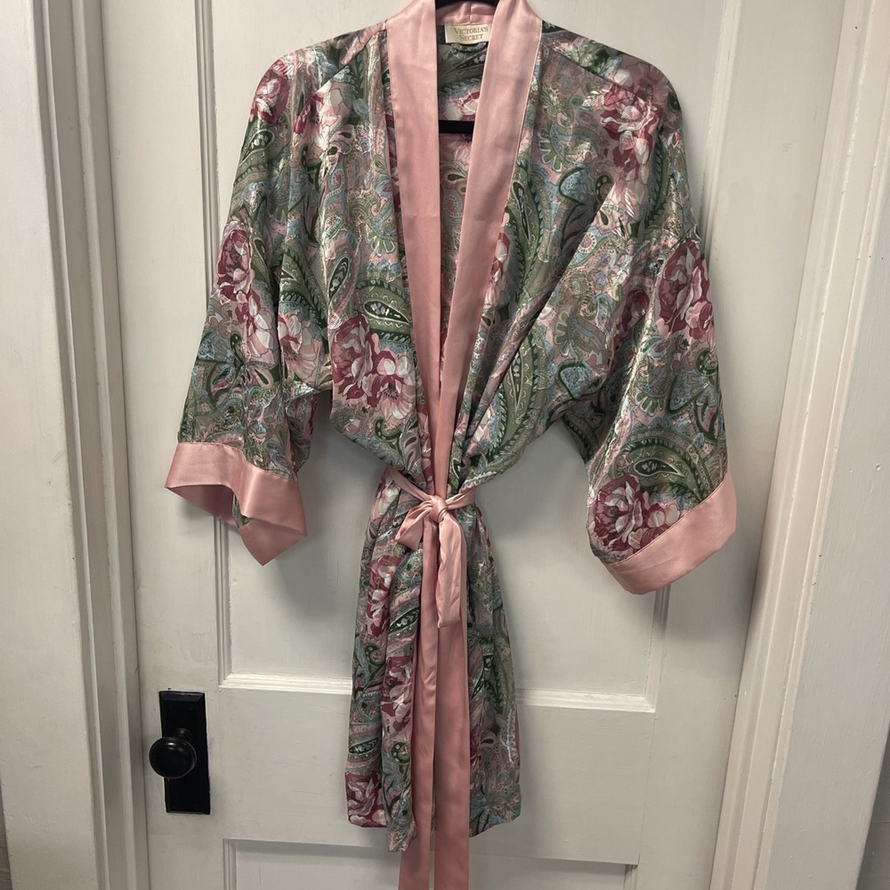 Victoria's Secret Gold Label Vintage Silky Dressing Gown Pink Paisley One Size